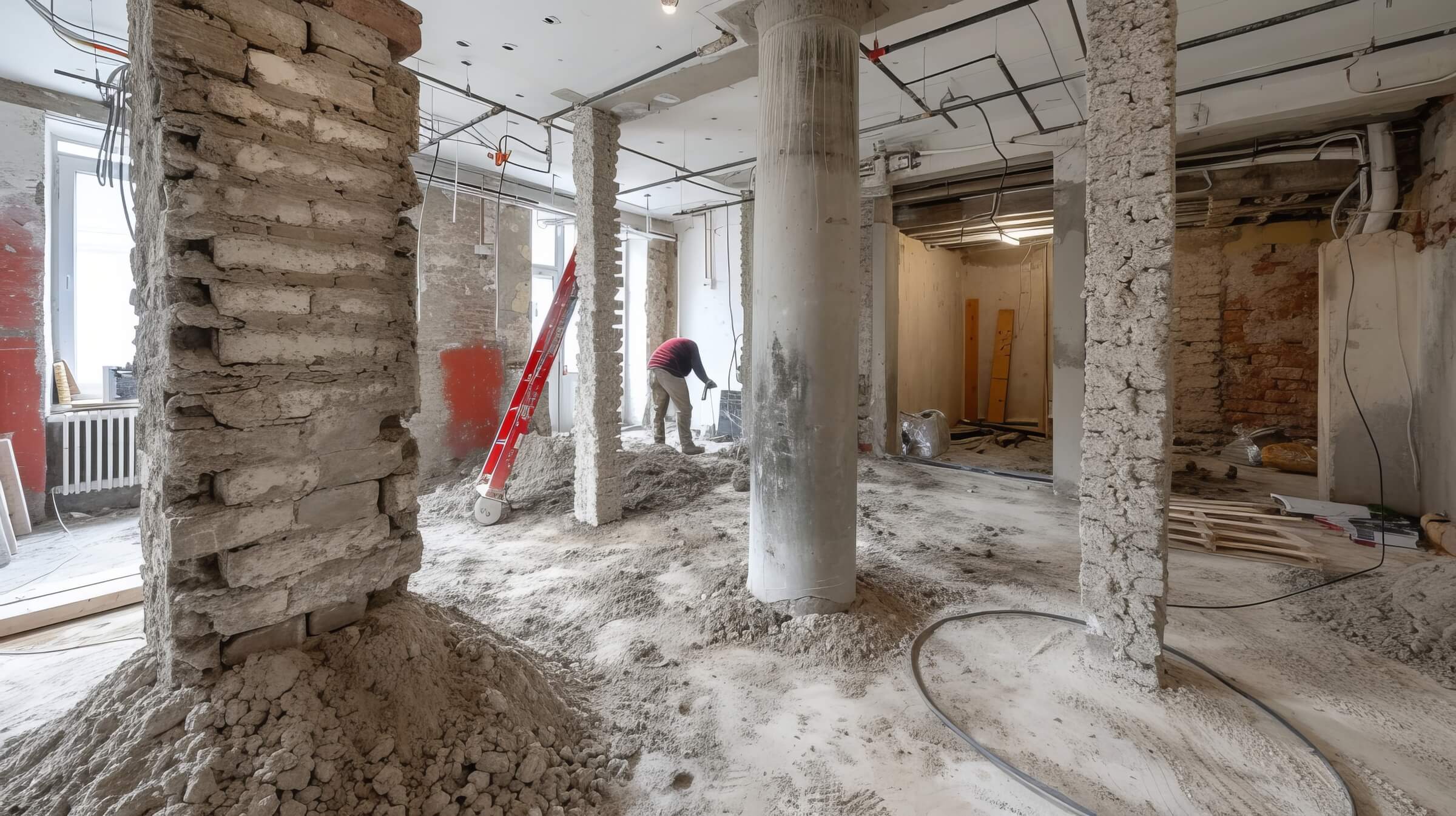 Masonry wall under construction